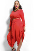 Sexy Red Plus Size Crop Top Draped Convertible Pants Set